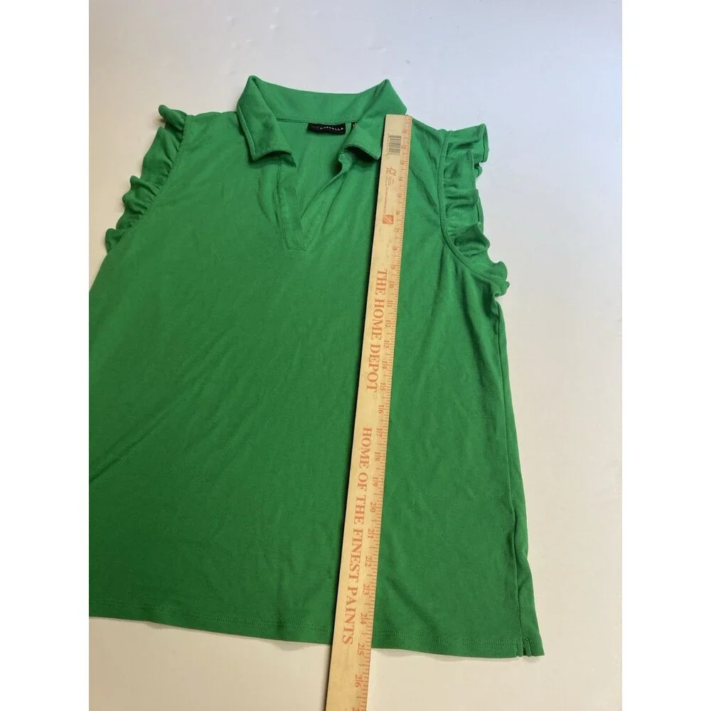 Rafaella Women's Green Solid Collared Knit Cotton Ruffle Polo Top XXL Regular